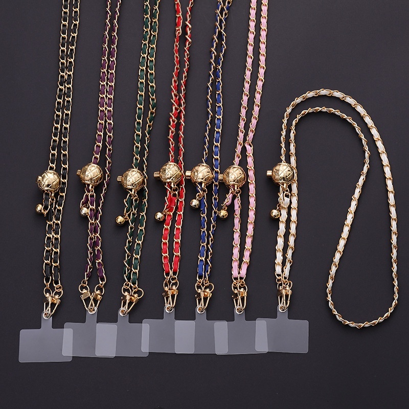 Yi Lian's new metal adjustable leather piercing DIY phone case accessories, hand woven diagonal cross chain