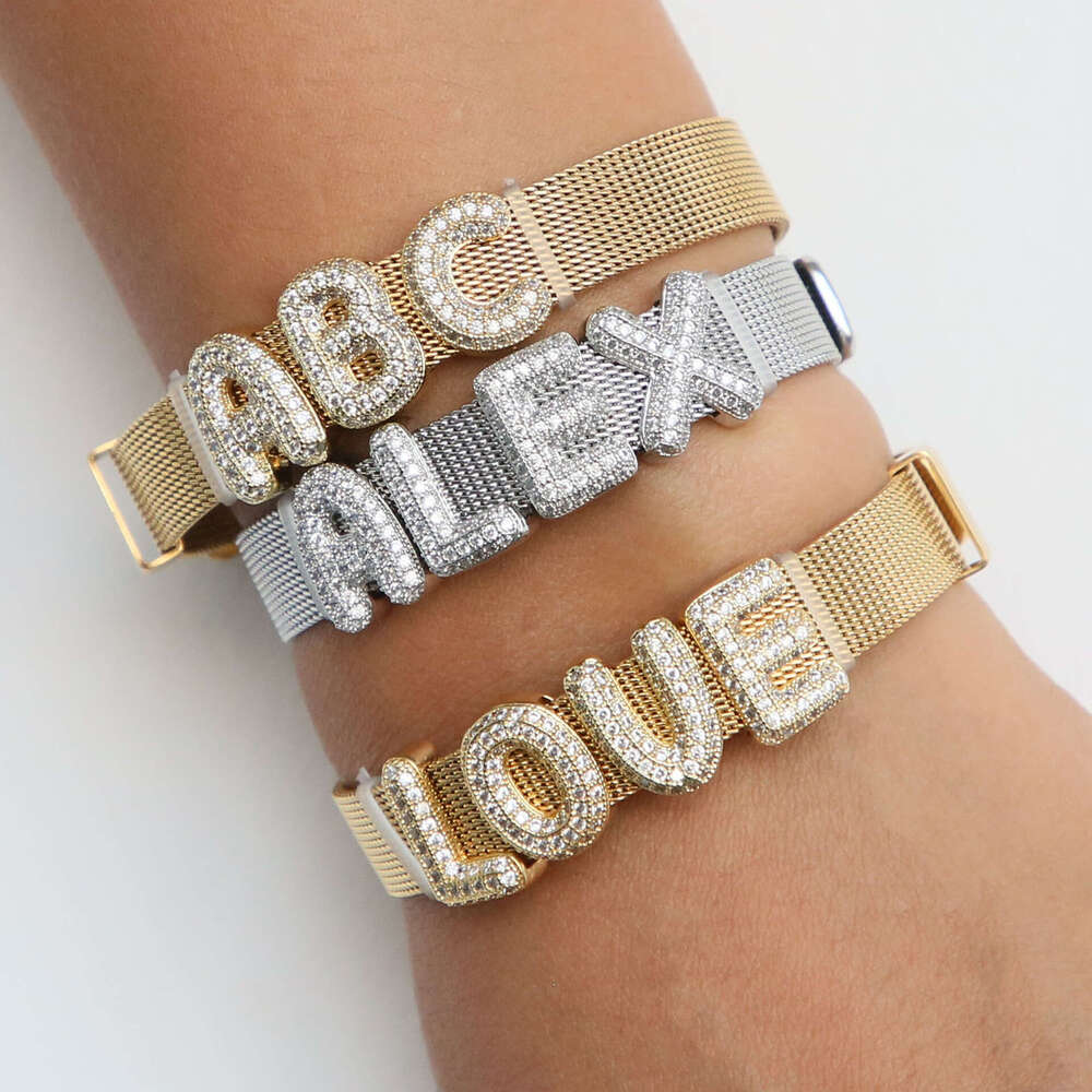 Designer jewelry bracelet chain for Men and Women lover hot sell new product Golden chubby balloon bubble DIY zircon 18k gold letter diamond bracelet