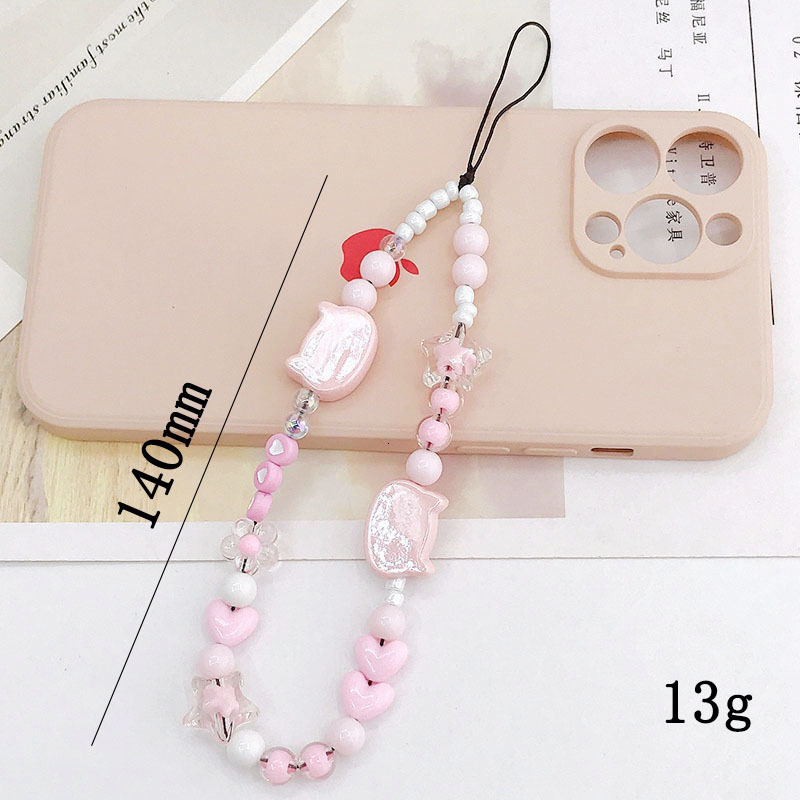 Yi Lian's New Cat Head Chain Beaded Little Bear Strap Short Anti Drop Phone Case Handrope Hanging Accessories