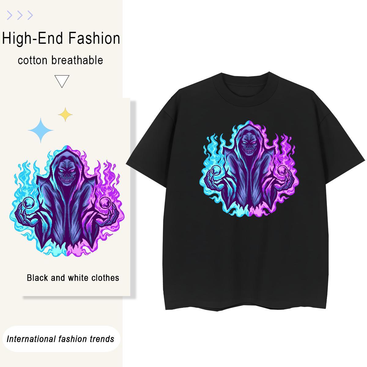 New Arrival T Shirts Women 100% Cotton 230g Breathable Short Sleeve Street Wear skull Tshirt for Man Woman Wholesale Cartoon Anime Tees Shirts