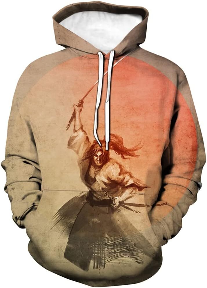 Hoodie for Mens Womens Japanese Hoodies 3D Print Samurai Graphic Long Sleeve Pullover Sweatshirts Graphic Hoodies sweatshirt Pullover Long Sleeve