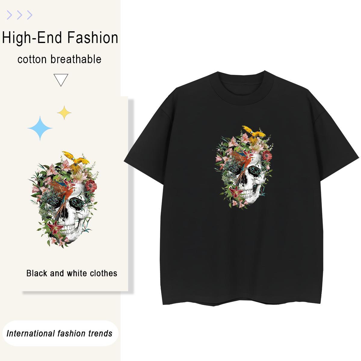 TOP Quality Womens T Shirts 230g 100% Cotton Breathable Sports Street Wear skull Woman Tshirt Free Shipping DIY Printed Tee Shirt
