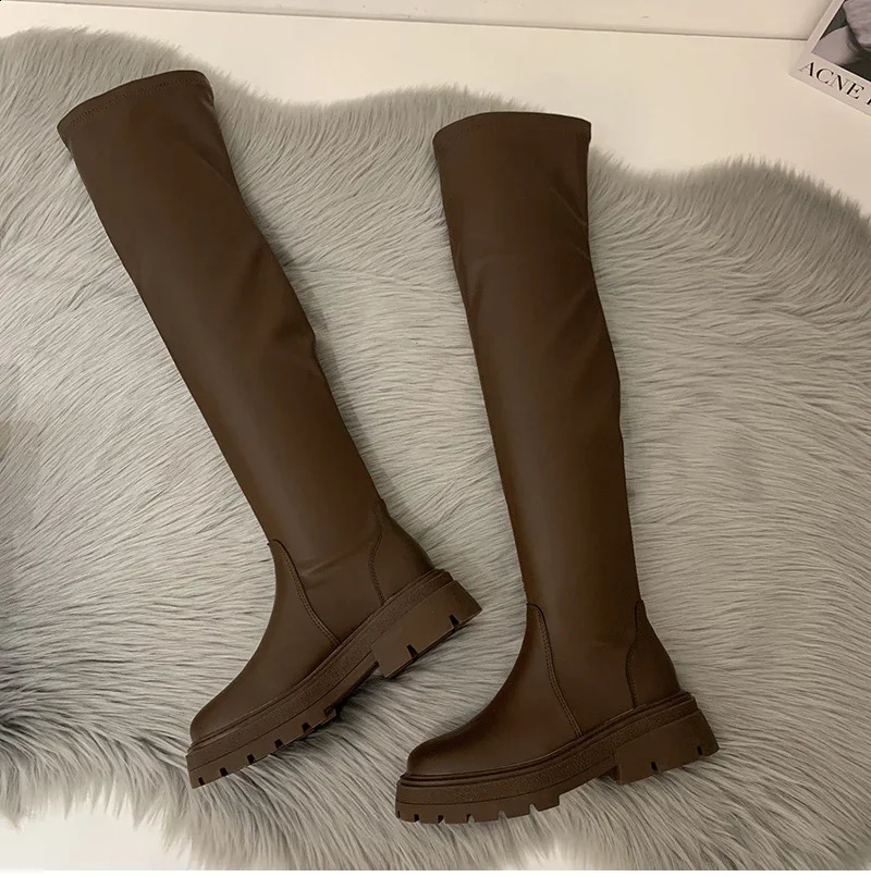 Womens Winter Boots Fashion Slip on Square Heel over the Knee High Boots Womens Winter Boots Elegant Modern Boots 240904