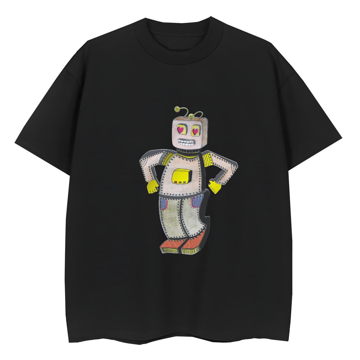 Fashion Casual T-Shirts 230g Cotton Breathable Crew Neck Beach robot Women Tees Wholesale Custom Print Plus Size Clothes Shirt
