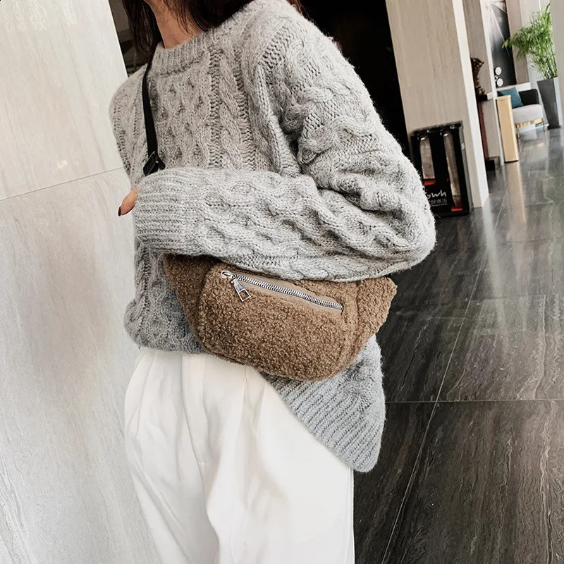 Plush Womens Waist Bag Solid Color Belt Bags Shoulder Crossbody Chest Female Fanny Pack Banana Hip Purse 240906