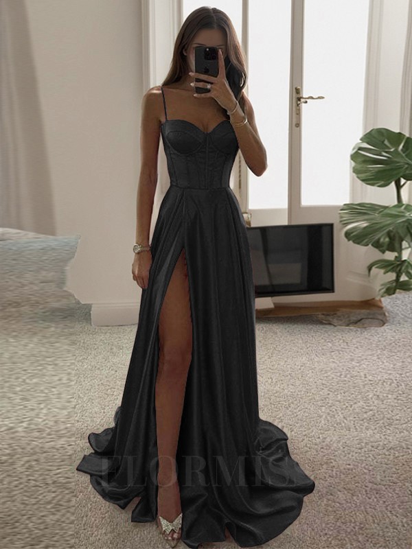 Sexy Spaghetti Straps Red Prom Dress Satin Sleeveless Side Split Evening Dresses Long Weddings Reception Gown Vestidos de Noiva Custom Made
