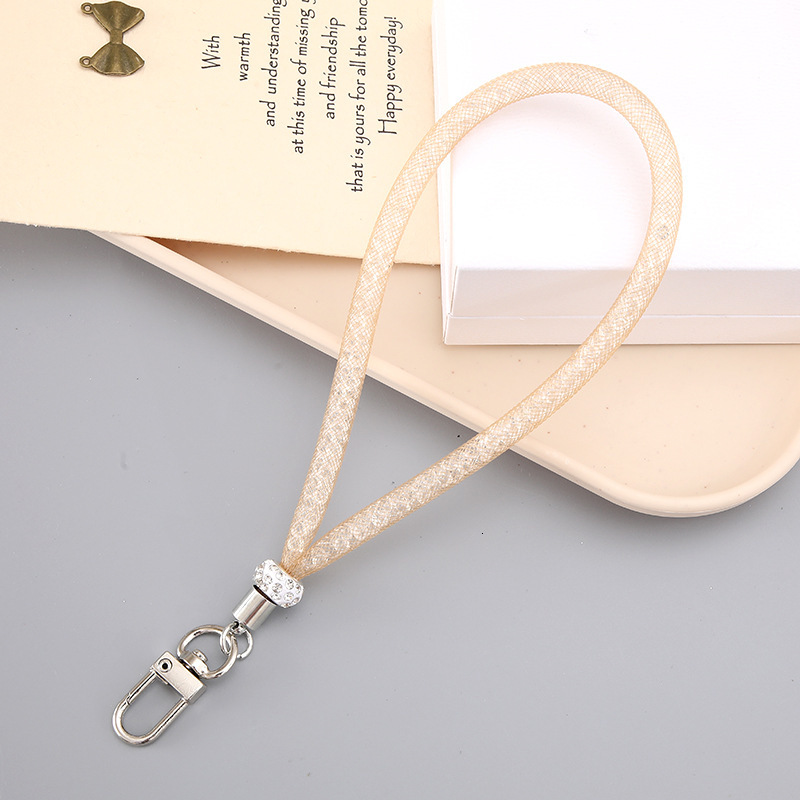 Ins new tubular mesh pendant luggage keychain decoration rhinestone chain DIY mobile phone hanging rope
