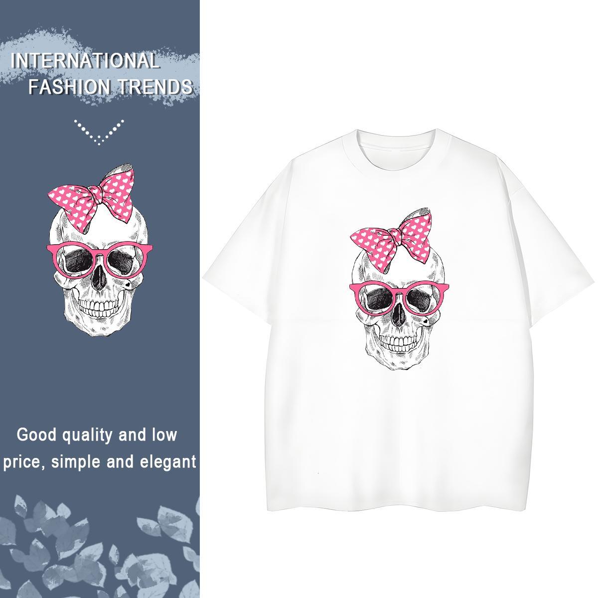TOP Quality T-Shirts for Women 230g Pure Cotton Short Sleeve O-Neck Daily Wear skull Couples T Shirts Female DIY Anime Printed Clothes Shirt