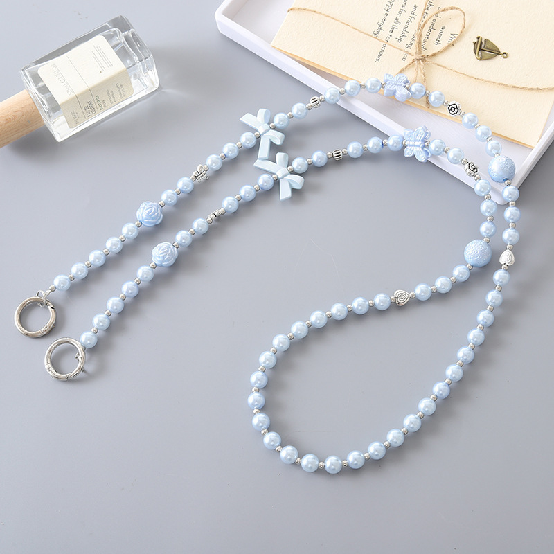 New pearl love bow crossbody chain, luggage keychain pendant, long phone hanging rope, can be carried and anti lost rope