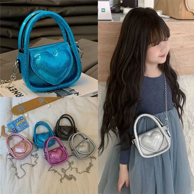 Fashion sequined shoulder bags new baby cross body bags and sweet pressed shell peach heart childrens bags suitable for boys and girls W240906