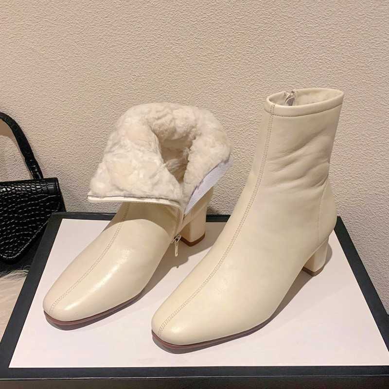 CMM Snow Boots Womens Short Boots Thick Heels High Heels Winter Plush Warm Cotton Shoes Slim Boots
