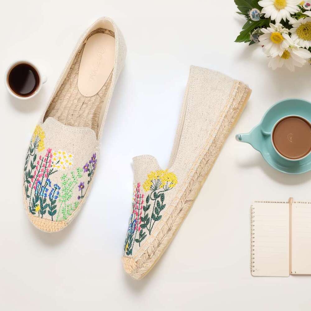 Espadrilles Women's Casual Flats Shoes With Embroidered Hemp Flat Platform, Round Toe Spring/Autumn Comfortable