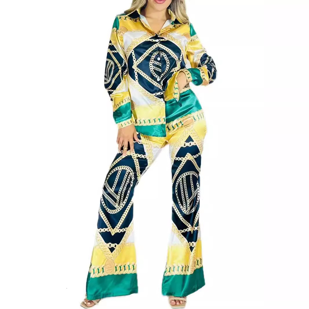 2024 Fall Fashion Womens Tracksuit Printed 2 Piece Set Women Long Sleeve Shirt Top Loose Straight Leg Pants Sets For Women Outfits