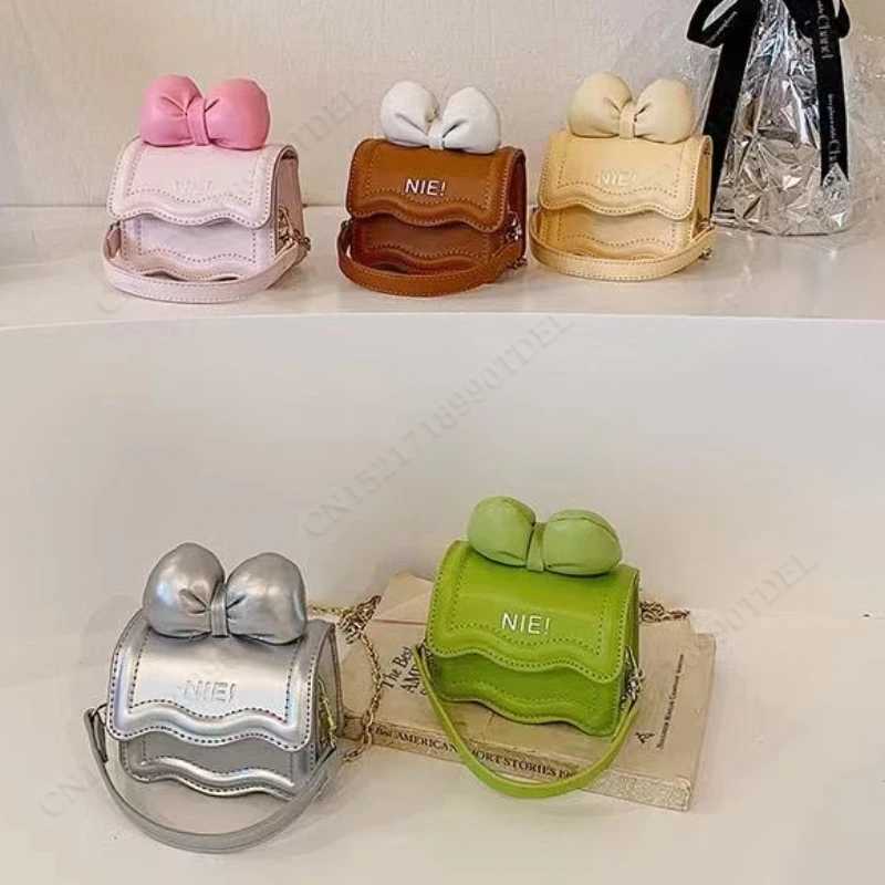 Cute girl handbag retro PU leather bow knot messenger money bag girl single shoulder strap cross body wallet baby item W240906