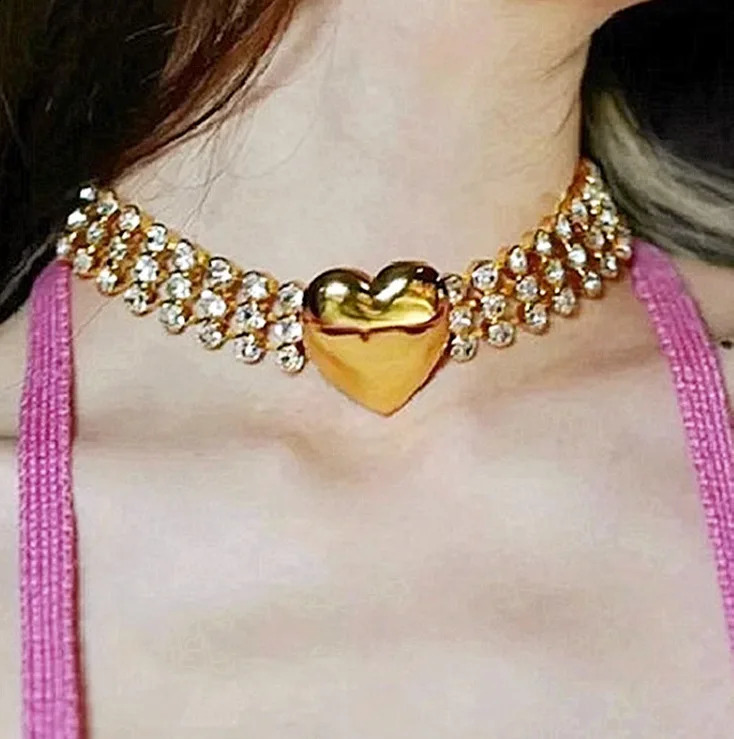 Fashionable Multi-layer Large Heart Crystal Inlaid Necklace Choker Exaggerated Clavicle Chain Style Jewelry 240826