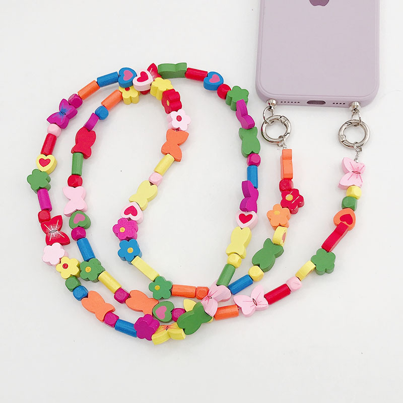 Yilian new colorful wooden bead butterfly diagonal cross phone case hanging chain shoulder strap pendant decoration