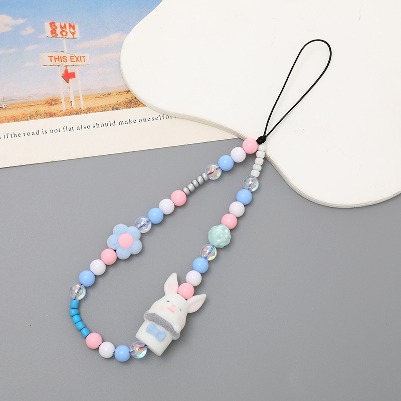 Yi Lian's New Flocking Doll Beaded Mobile Phone Chain Short Hand Case Hanging Rope Small Fresh High Grade Wrist Strap