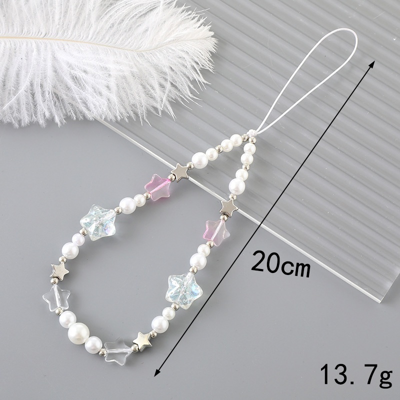 Creative new pearl bow love chain fashionable and versatile handmade bead mixed decoration phone hanging rope