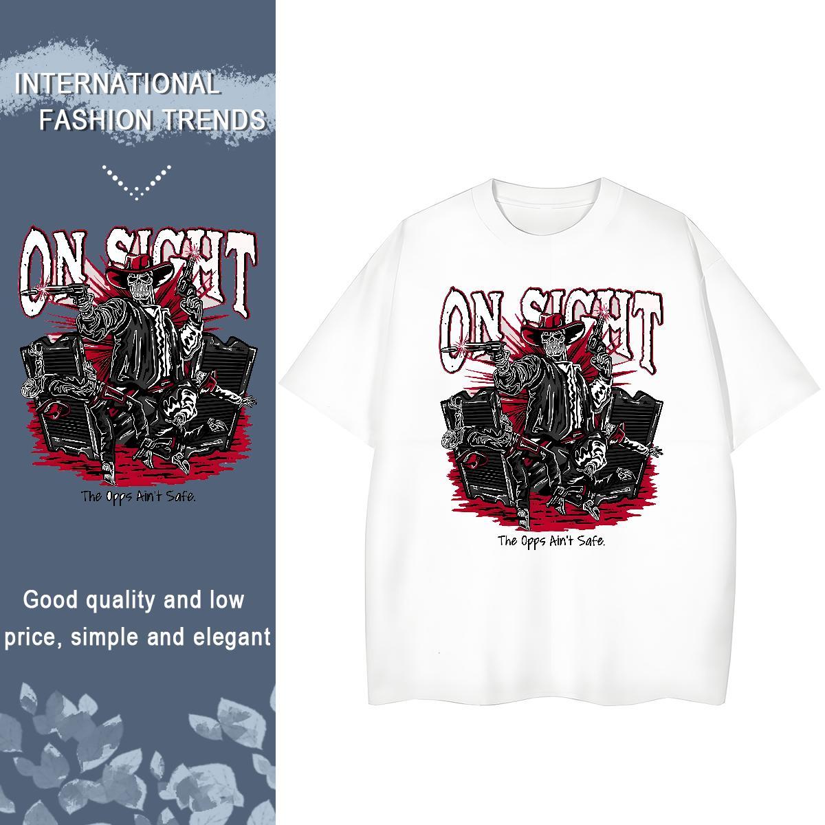 Fashion New T-Shirts 100% Cotton 230g O Neck Short Sleeves High Street Hip Hop skull Women Tees High quality Cartoon Print Top Tees