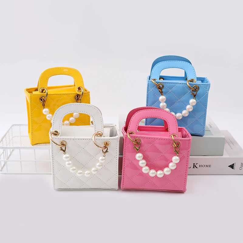 Childrens PU leather bag pearl hot selling single shoulder solid color fashionable simple version handbag baby new girl shoulder bag W240906