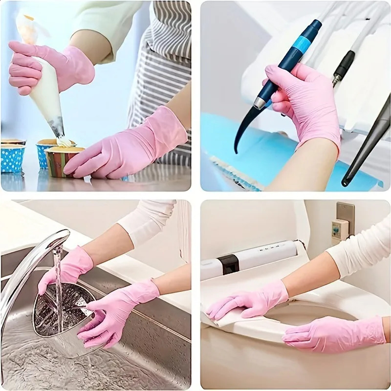 1005020PCS Light Pink Disposable Nitrile Gloves Waterproof Antistatic Durable For Kitchen Cooking Tools 240904