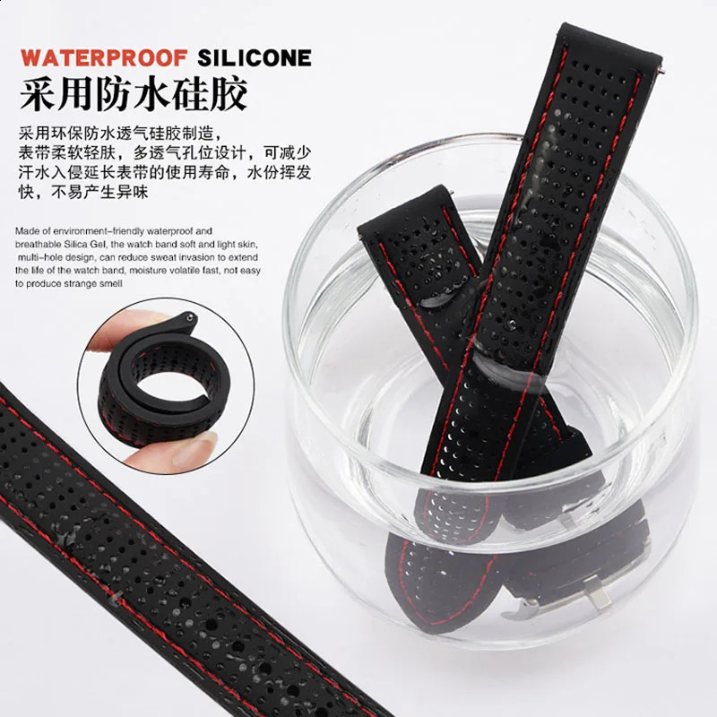 18mm 20mm 22mm 24mm Soft Silicone Rubber Watch Band Strap Sports Breathable Wristband Women Men Watchband Bracelet with Pins 240906