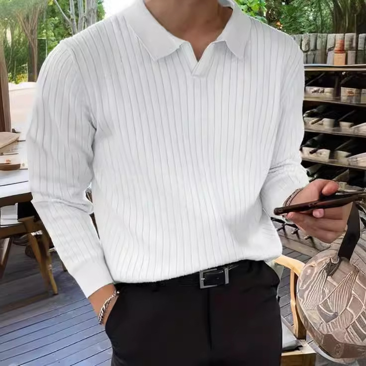 Mens sweaters and pullovers Men Ribbed Knit Solid Sweater Pullover for Men Polo Shirt