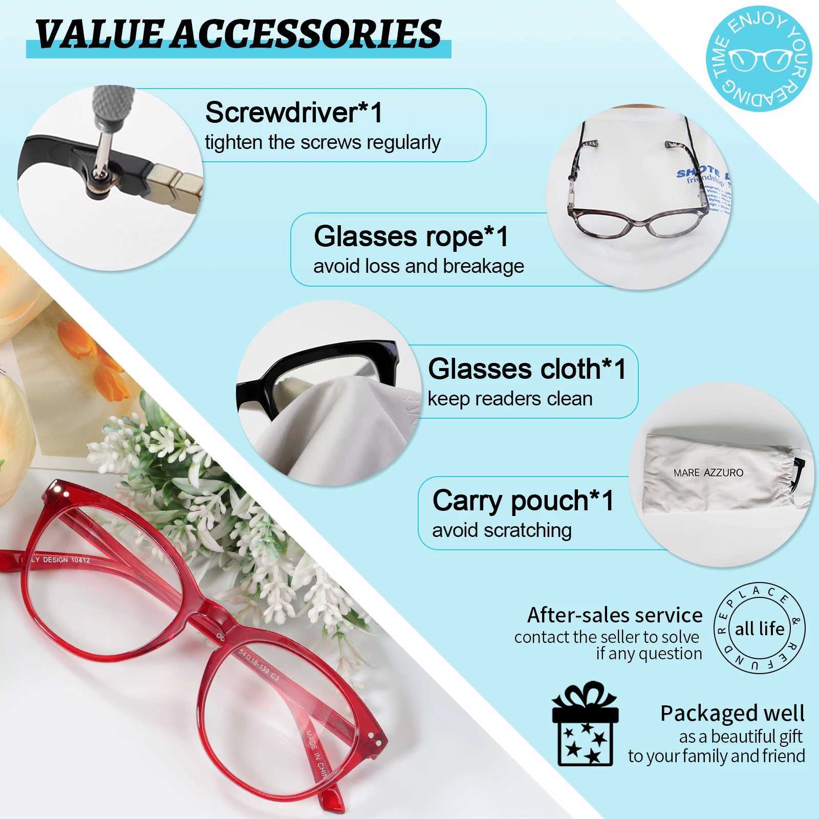 MARE AZZURO Womens Reading Glasses Circular Transparent Over the Horizon Glasses Womens Glasses Refractive Glasses plus 1+2.0+2.50 W240906