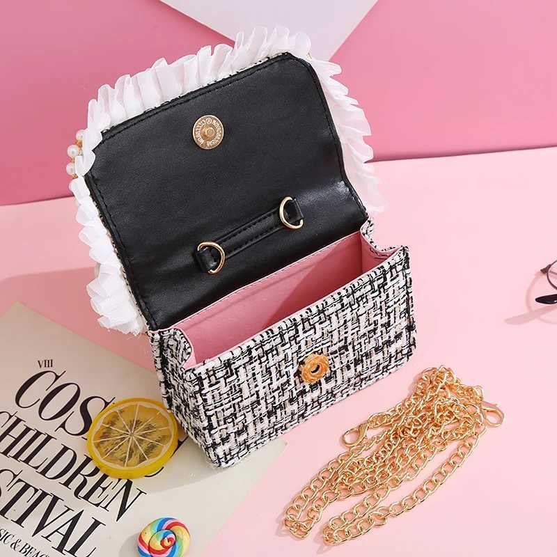 Childrens mini clutch bag cute childrens lace cross body bag girls pearl bow coin wallet handbag Kawaii baby party wallet gift W240906