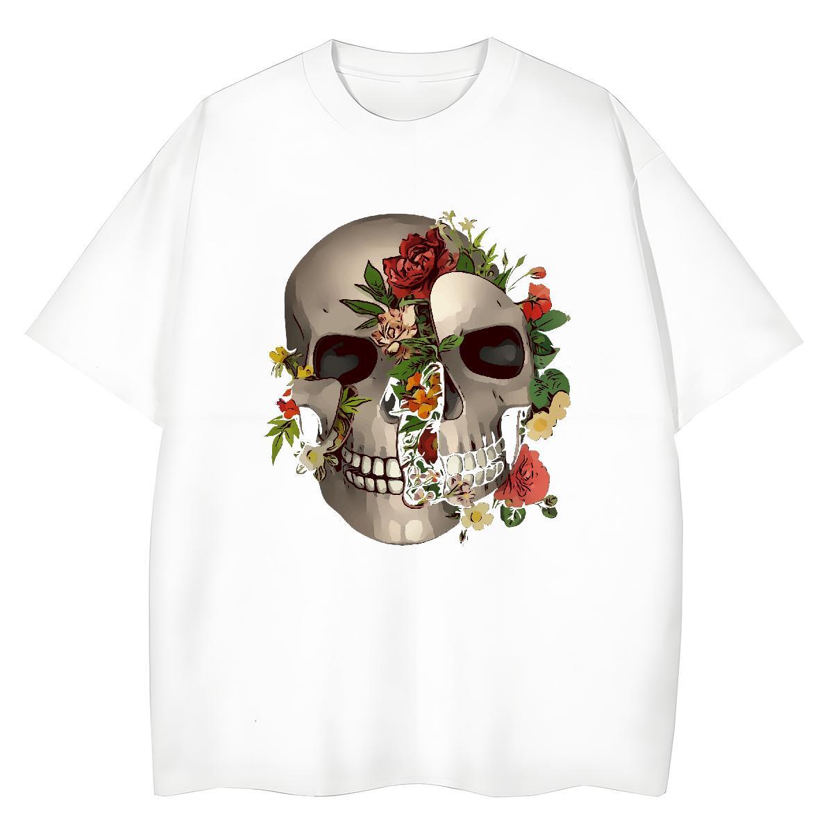 Casual New T shirt 230g Pure Cotton Round Neck Short Sleeve Sports Casual skull Couples T Shirts Designer Custom Print Plus Size Tops