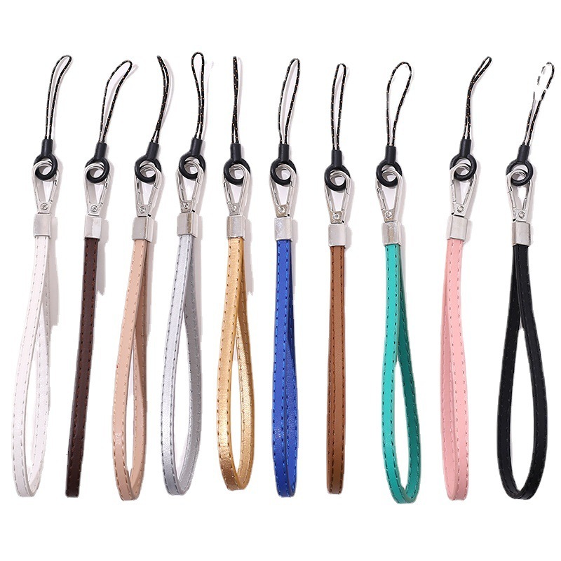 Yilian's new dual needle tread PU leather short chain anti drop phone case strap pendant for women