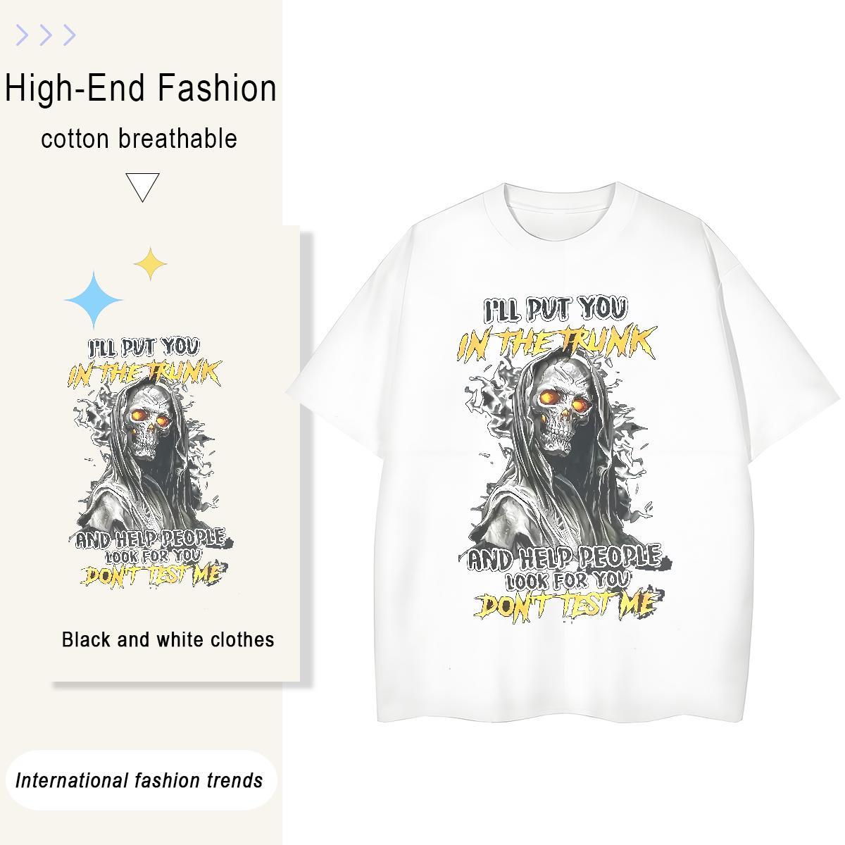 Fashion Casual T shirt 230g Cotton Breathable Sports Street Wear skull Couples T Shirts Free Shipping Cartoon Anime Clothes