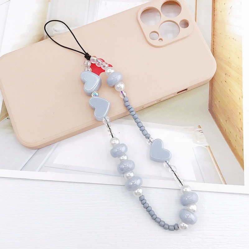 Yilian New Pearl Love Chain Small Rice Bead Hanging Rope Anti fall Wrist Strap Phone Case Pendant