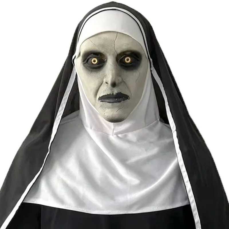2023 Latest Halloween Horror Latex Mask Bloody Horror Demon Mask Full Head Realistic Nun Masquerade Realistic Latex Nun Mask M240906