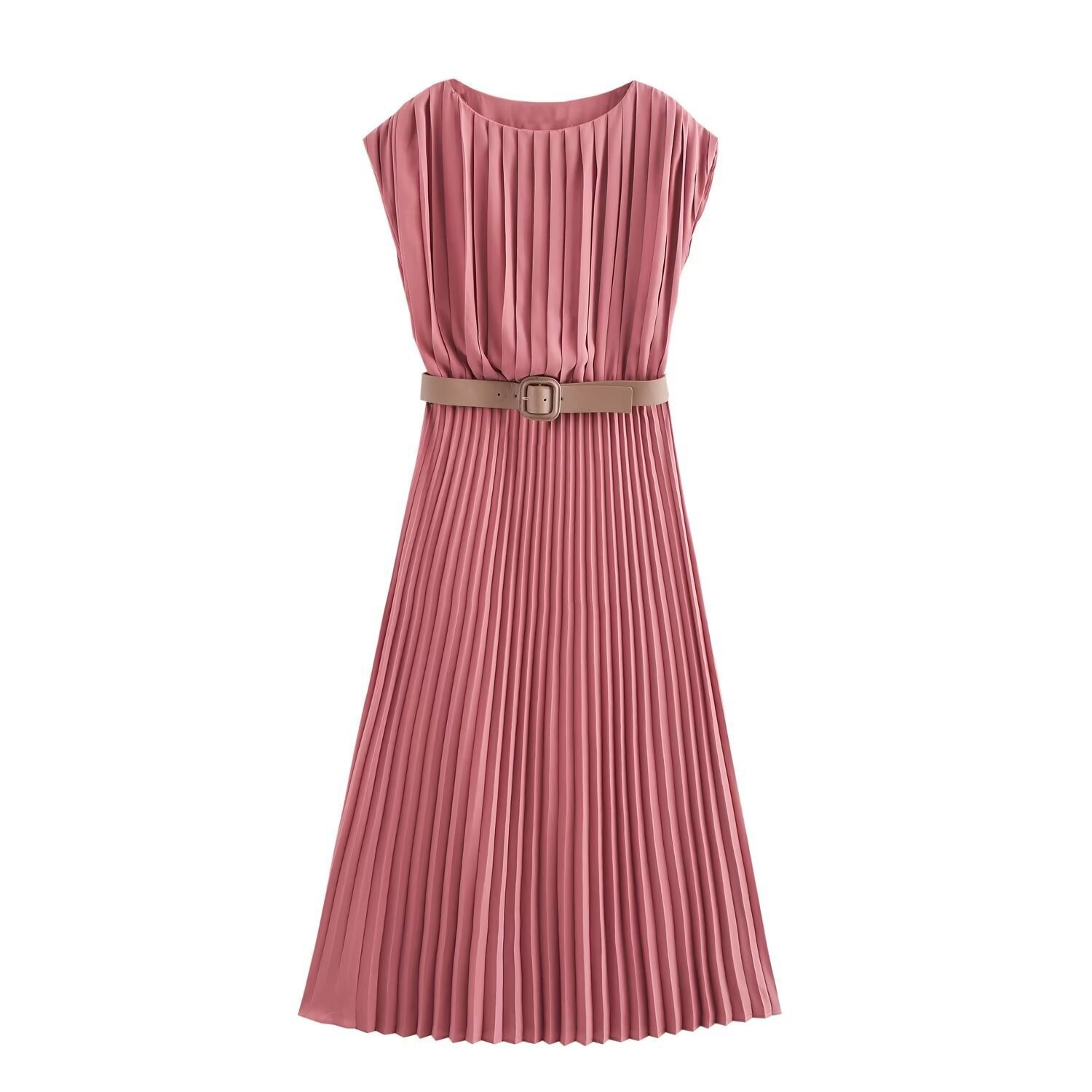 Paired with Autumn Dress Style Womens Clothing Temperament New Fashionable Midi Sleeveless Pleated Waist Belt
