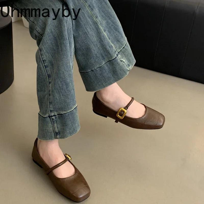 Silvery Women Mary Jane Shoes Fashion Shallow Retro Style Leather Ladies Comfort Soft Sole Flats Graany Footwear 240903