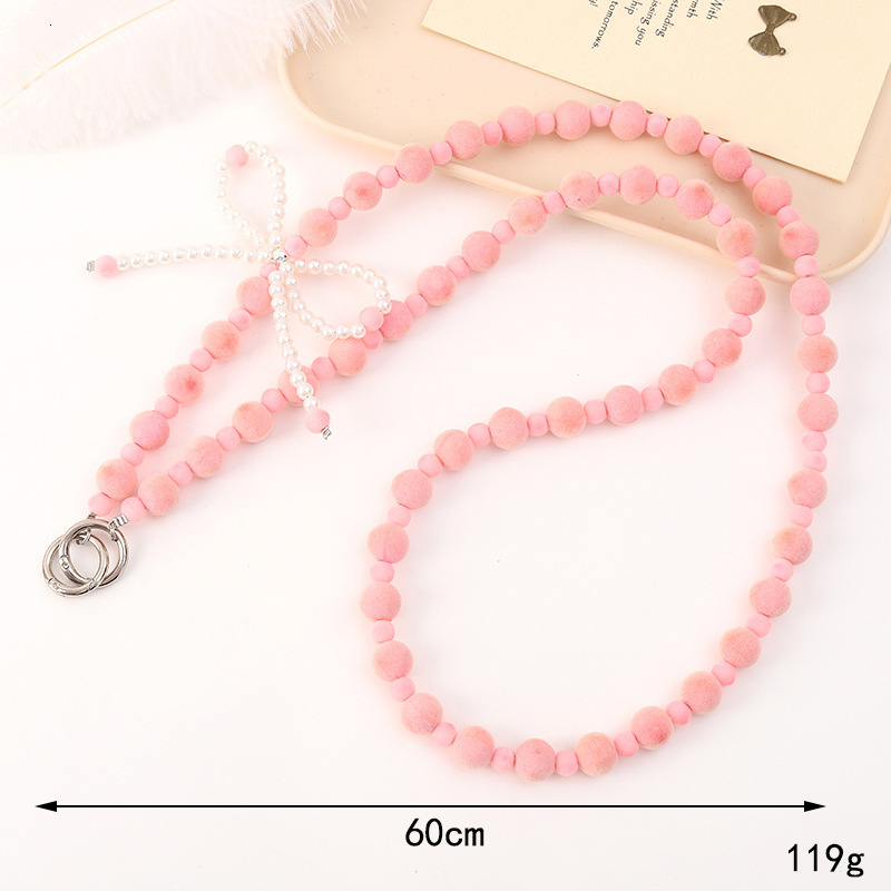 New autumn and winter plush ball bead mobile phone lanyard, pearl bow crossbody chain, backpack, keychain pendant
