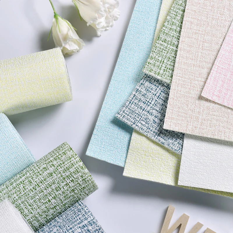 Linen wallpaper selfadhesive waterproof moistureproof mold proof 3D home and living room decoration 240903