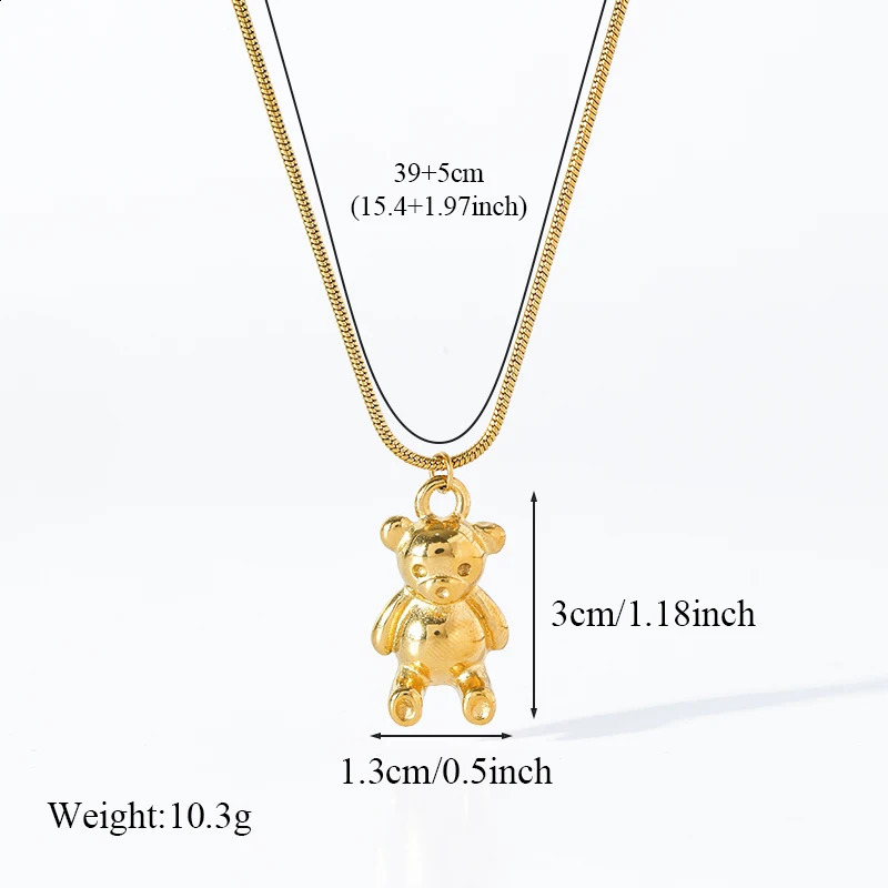 Ganemly 316L stainless steel gold cute bear pendant necklace womens fashion necklace chain waterproof jewelry gift necklace 240906