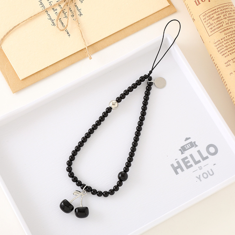 Ins niche new red cherry pendant bead CCD camera mobile phone rope luggage keychain hanging chain