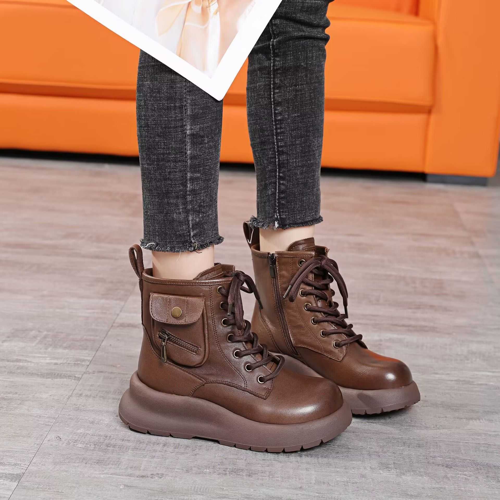 CMM Pure Wool Top Layer Leather Boots for Children Winter Boots for Women Versatile Warm and Comfortable Snow Boots