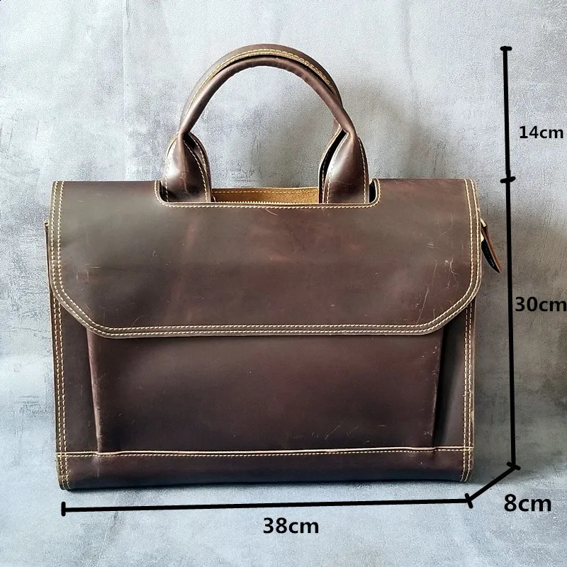 Mens handbag mens business 14 inch laptop briefcase shoulder messenger bag retro leather crazy horsehide 240906