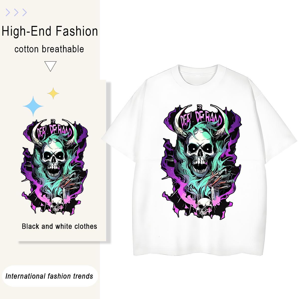 TOP Quality T Shirts Women 230g Cotton Breathable Crew Neck Casual skull Women Tshirts Loose fit Custom Print Plus Size Top Tees
