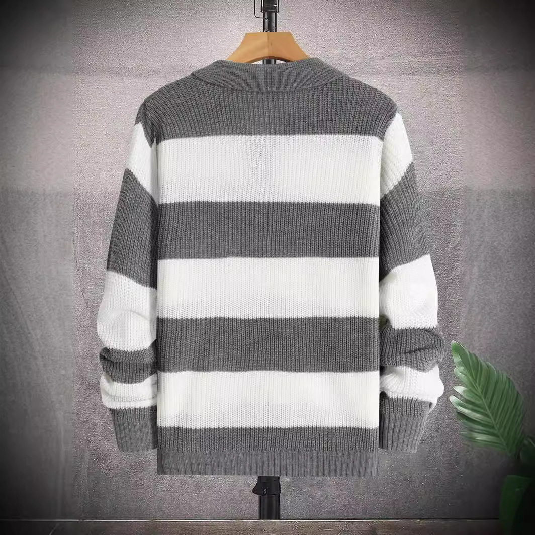 Casual Contrast Color Loose Knit Pullover Sweater For Teenage Boys, Suitable For Fall, Winter, Warm, Casual, School, Home, Daily Wear, Sports, Simple 