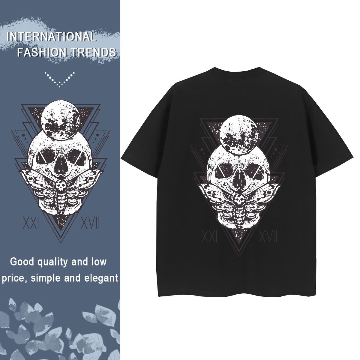 Fashion Casual T Shirt For Woman 230g Pure Cotton Breathable Crew Neck Casual Sport skull Unisex Tshirts Free Shipping Customized Print Clothes