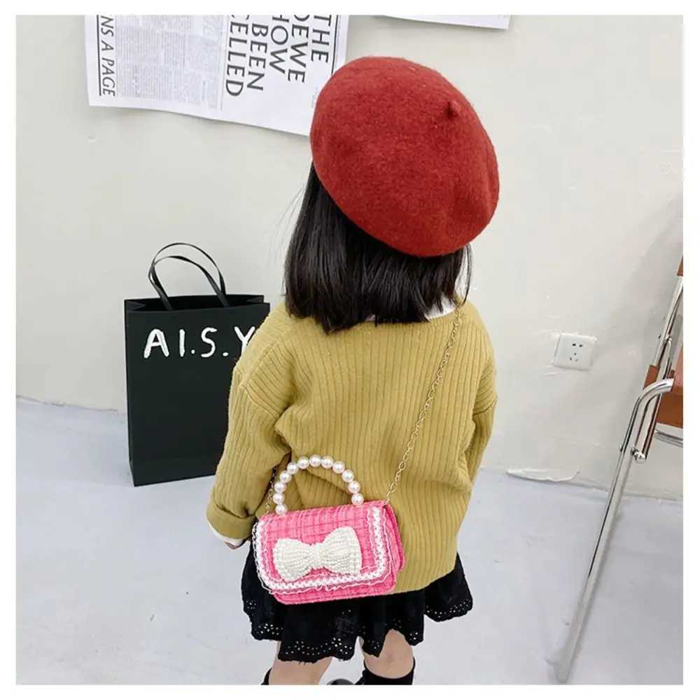 Cute flower pearl handbag childrens shoulder bag butterfly bow childrens square cross shaped bag W240906