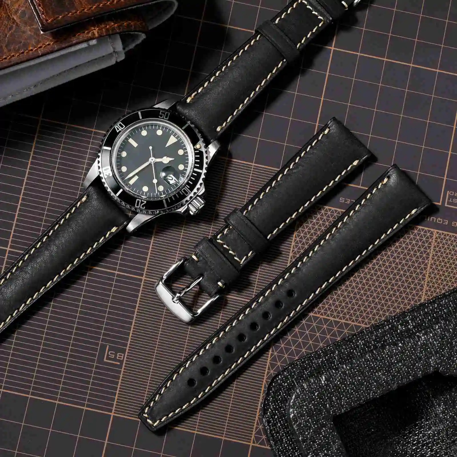 WOCCI Italian Leather Watch Straps 18mm 20mm 22mm Vintage Watchbands Black Brown Replacement Bracelet for Men 240906