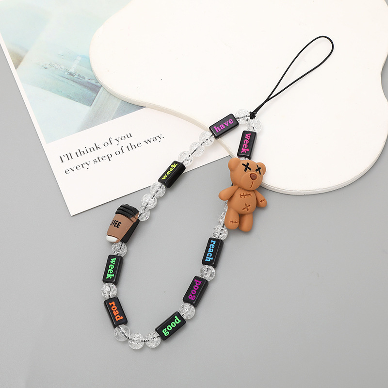 Yilian New Beaded Chain Cartoon Bear Crown Love Phone Hanging fall and Anti throw Rope Gift for Women