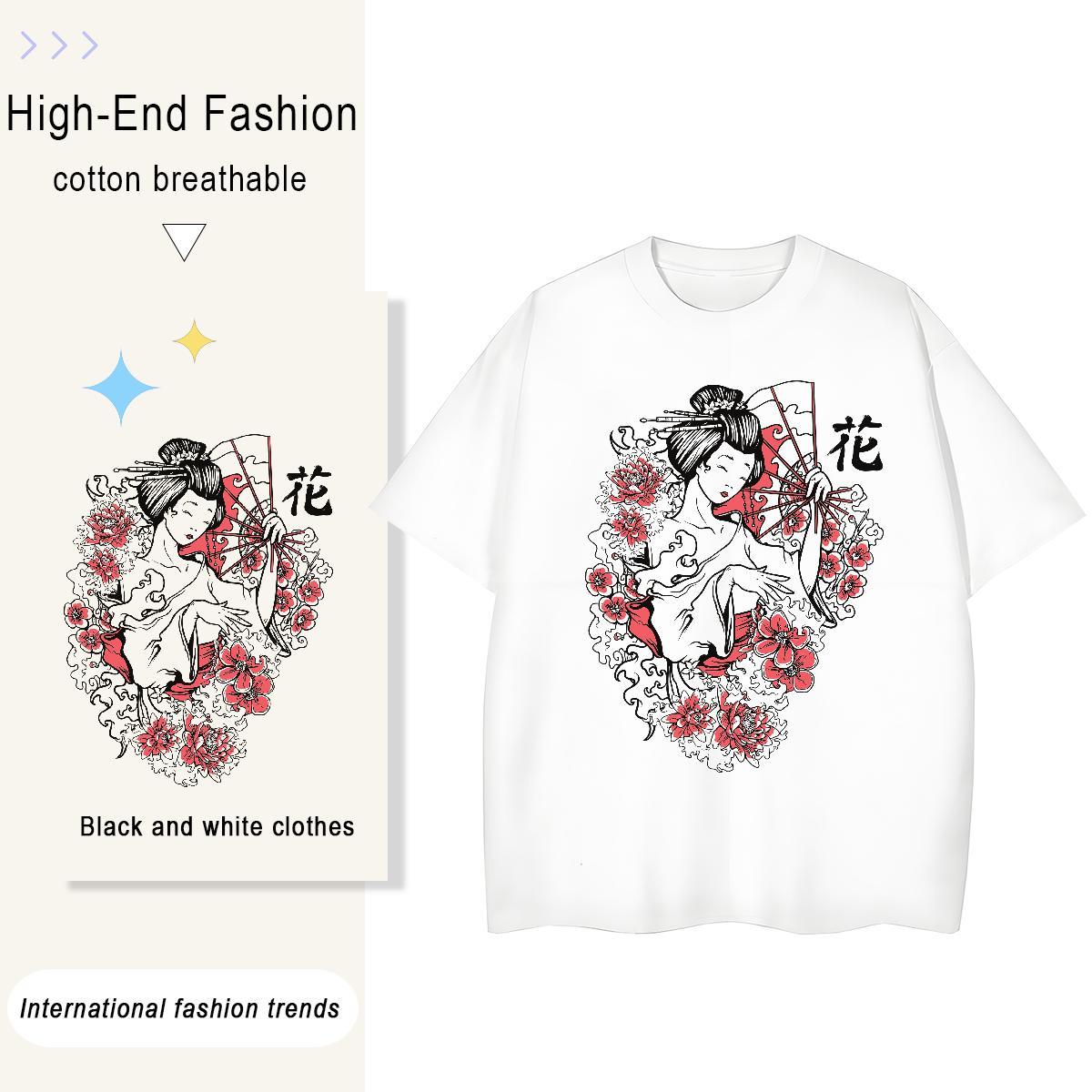 Fashion Casual Women T Shirts 230g Pure Cotton Round Neck Short Sleeve Home Outdoor portrait Tshirt for Man Woman Popular DIY Anime Printed Top Tees