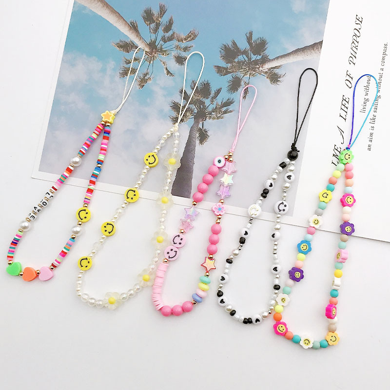 Yilian's New Soft Ceramic Chain DIY Case Phone Handmade Beaded Smiling Face Anti Loss Rope